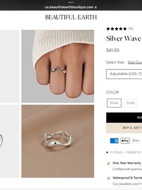 Silver Wave Ring — Adjustable Silver Band